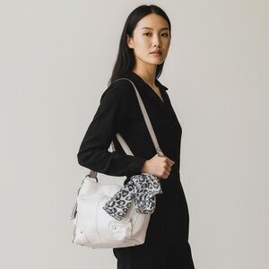 Tignanello White Pebble Leather Shoulder Bag